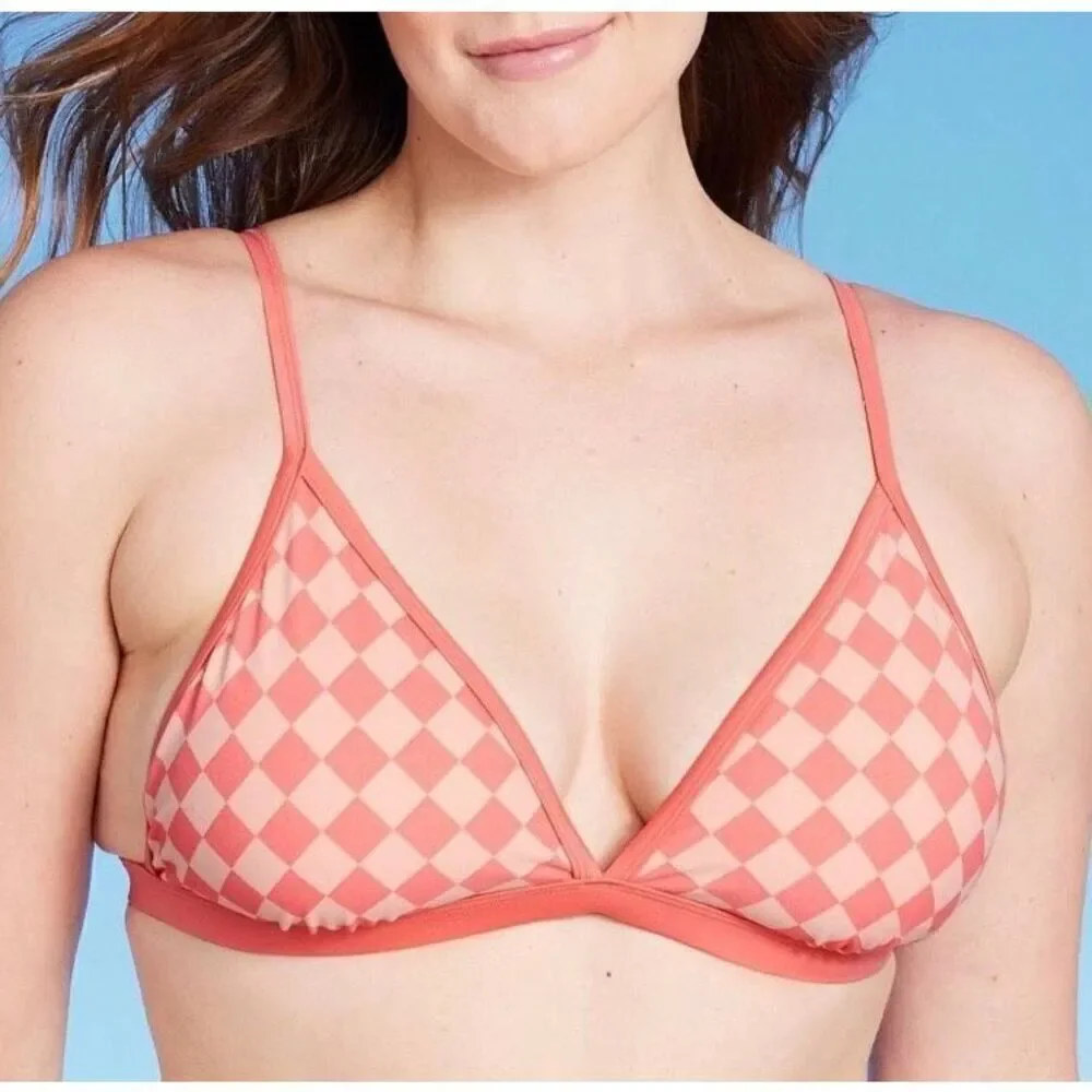 KONA SOL - NWT - L Sz 1X (16W - 18W) Halter Triangle Bikini Top in Pink & Peach